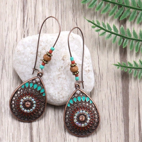 NEW💙💎GORGEOUS BRONZE🌈COLORFUL TEARDROPS💎💙BOHO - Picture 7 of 8